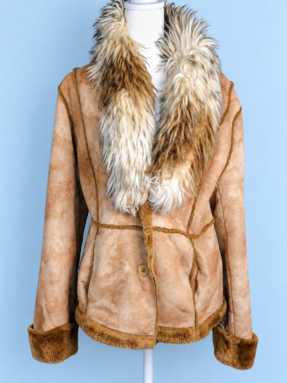 AK Anne Klein vintage Y2k Faux Suede Faux Fur Penny Lane Coat Medium